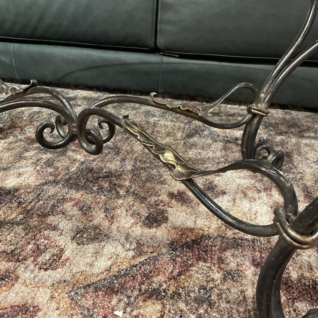 Scroll Wrought Iron Base Glass Ovall Coffee Table
