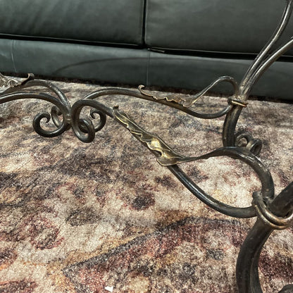 Scroll Wrought Iron Base Glass Ovall Coffee Table