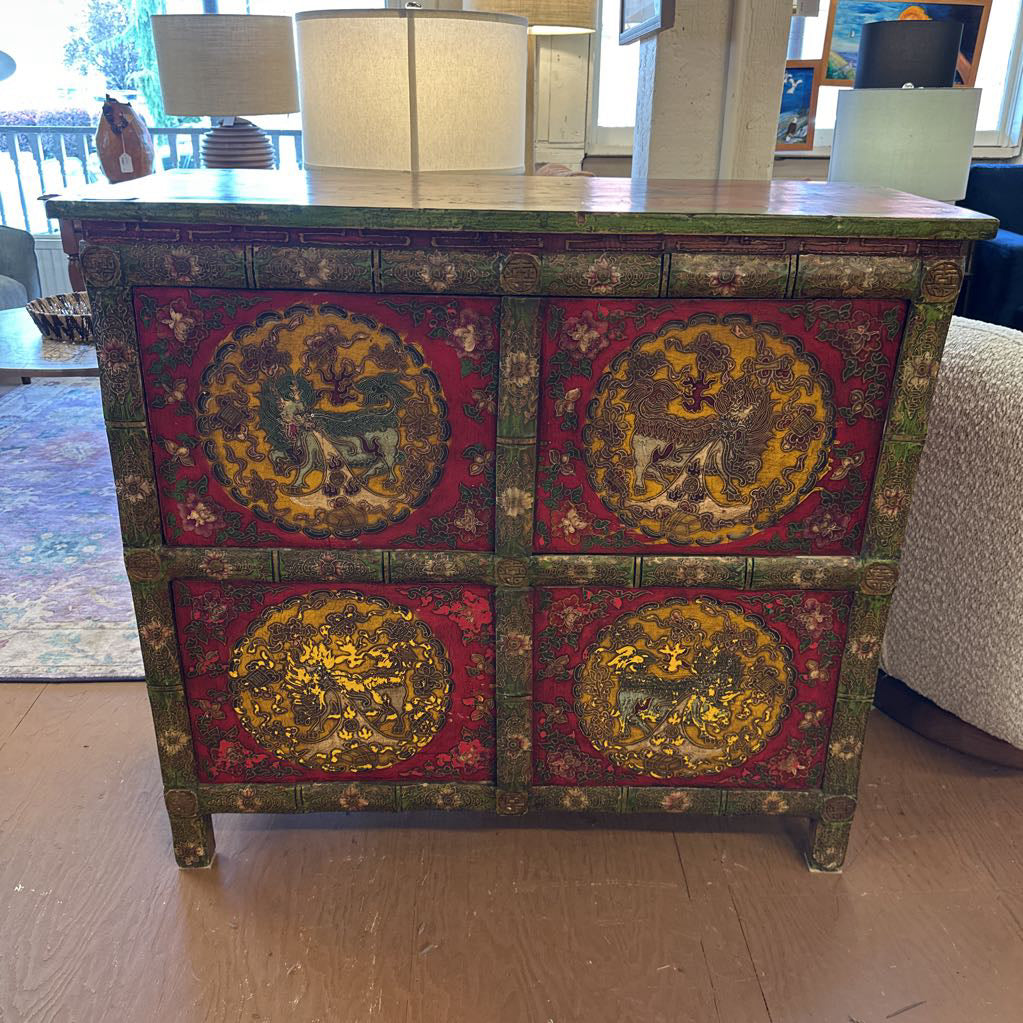 Asian Painted Motif Cabinet