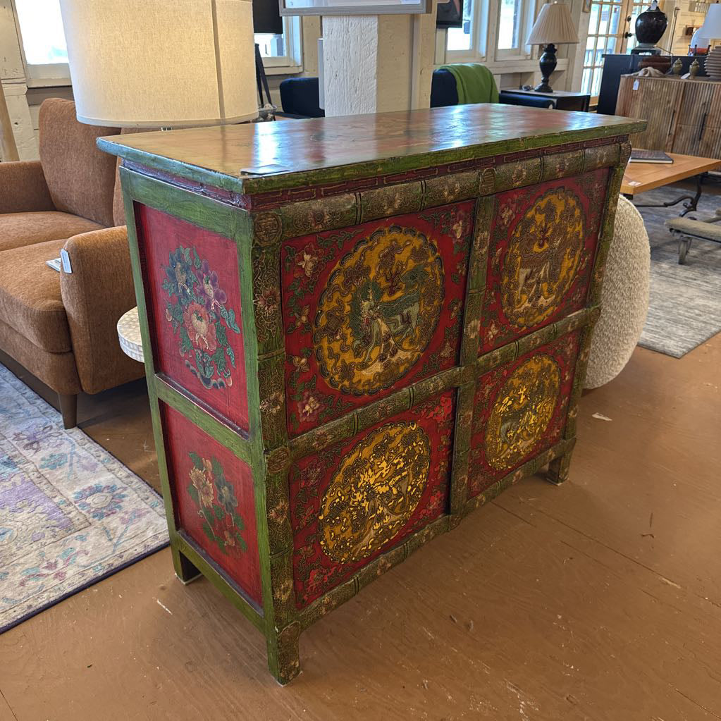 Asian Painted Motif Cabinet
