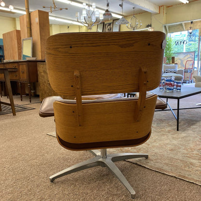 Vintage CremBrulee Oak EAMES Style Recliner & Ottoman