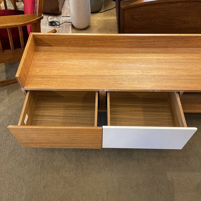 Contemporary Wooden Media Stand with White Drawer AS IS