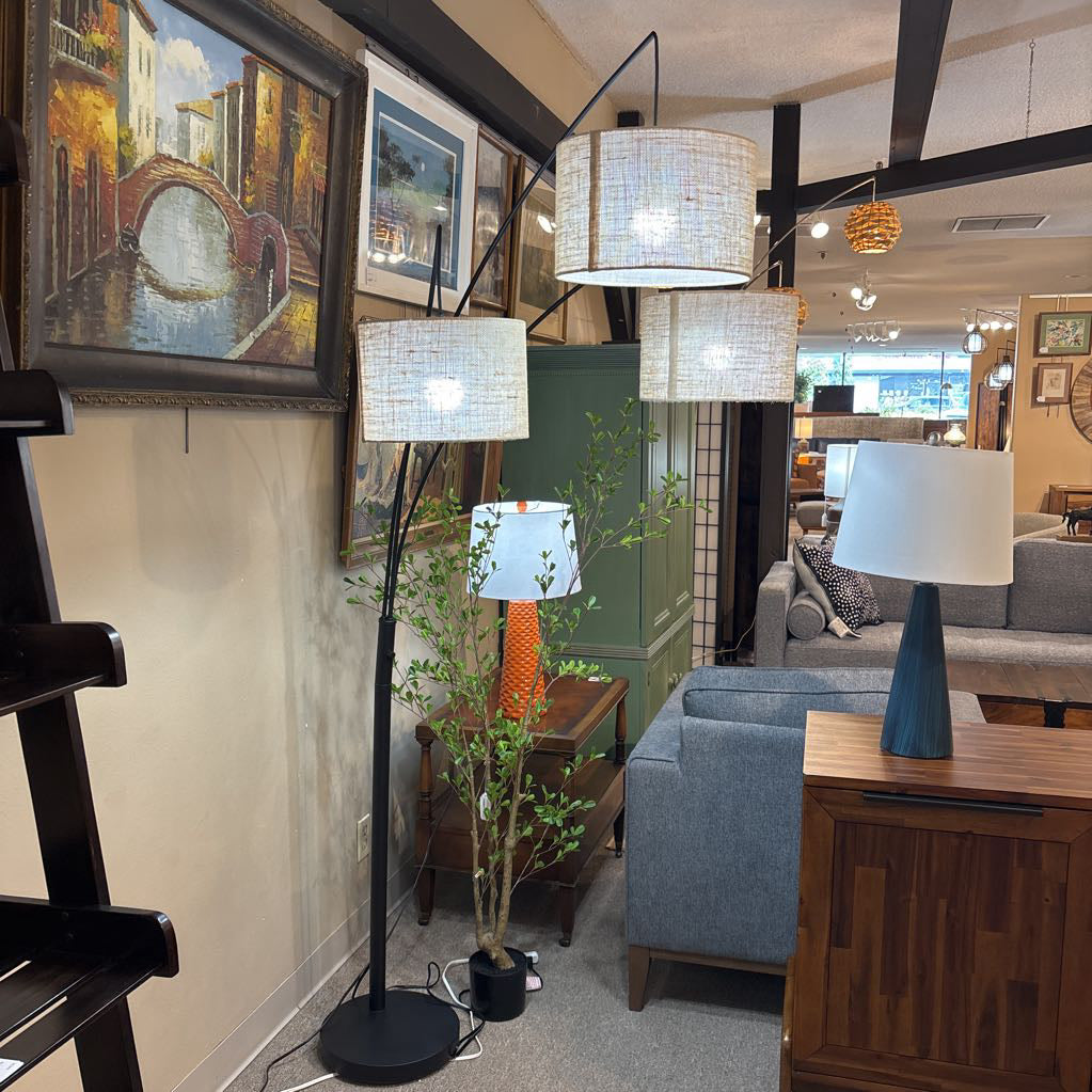 Burlap and Bronze Arc Lamp