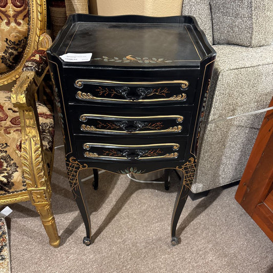 Black 3 Drawer Rococo Style Nightstand C NIGHTSTANDS
