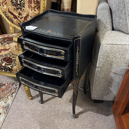 Black 3 Drawer Rococo Style Nightstand
