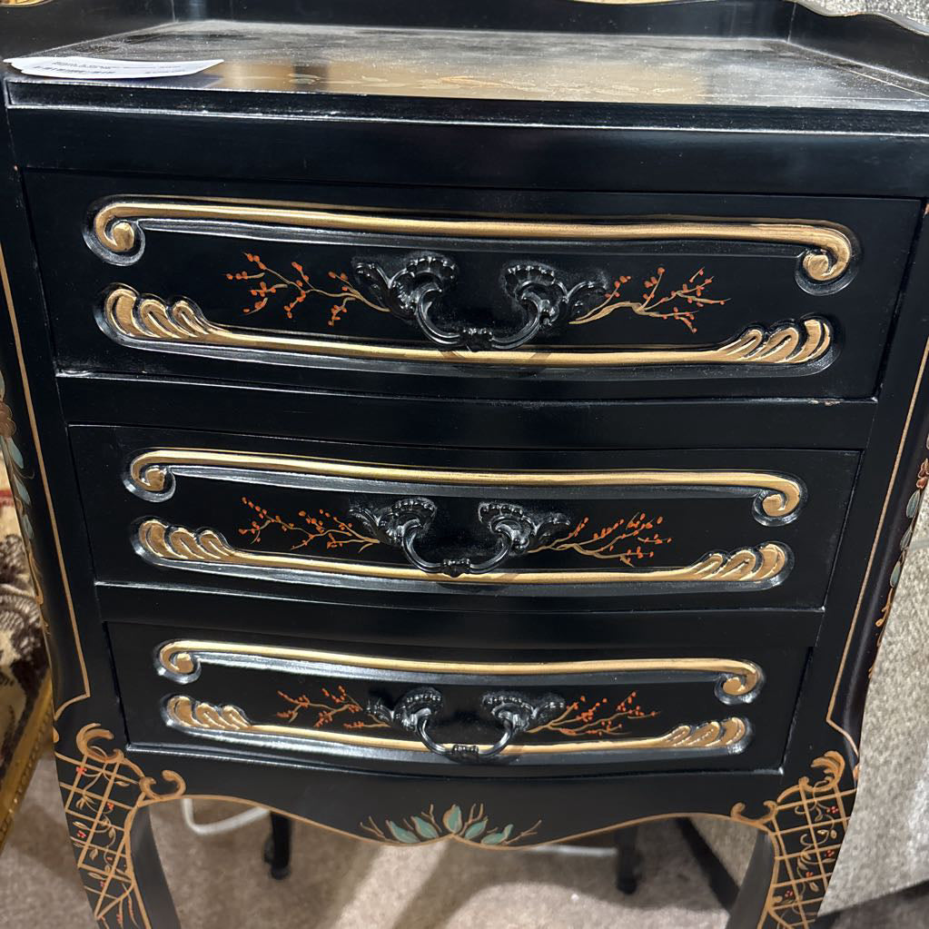 Black 3 Drawer Rococo Style Nightstand