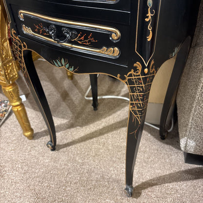 Black 3 Drawer Rococo Style Nightstand