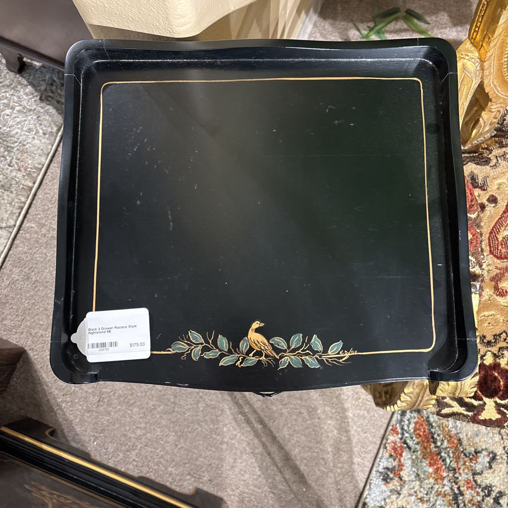Black 3 Drawer Rococo Style Nightstand