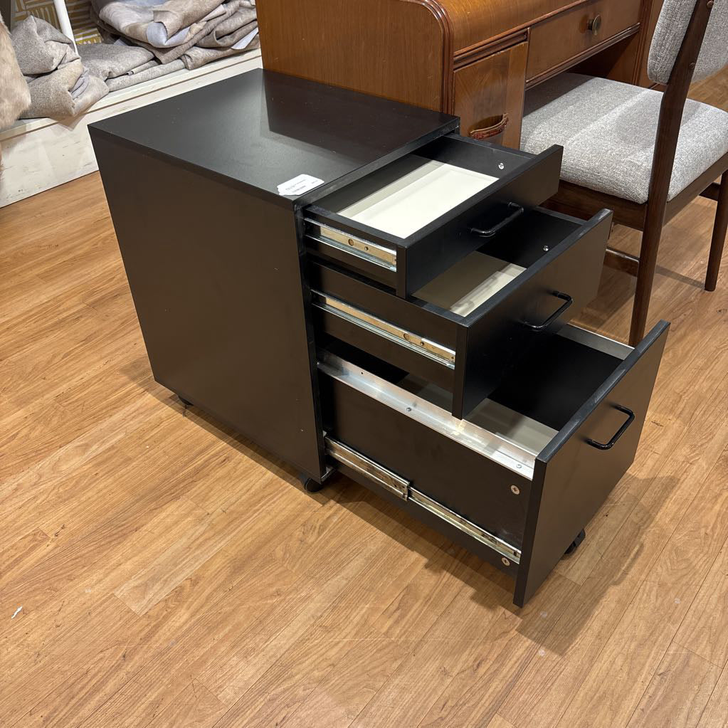 Black 3 Drawer Wheeled File Cabinet C CABINETS