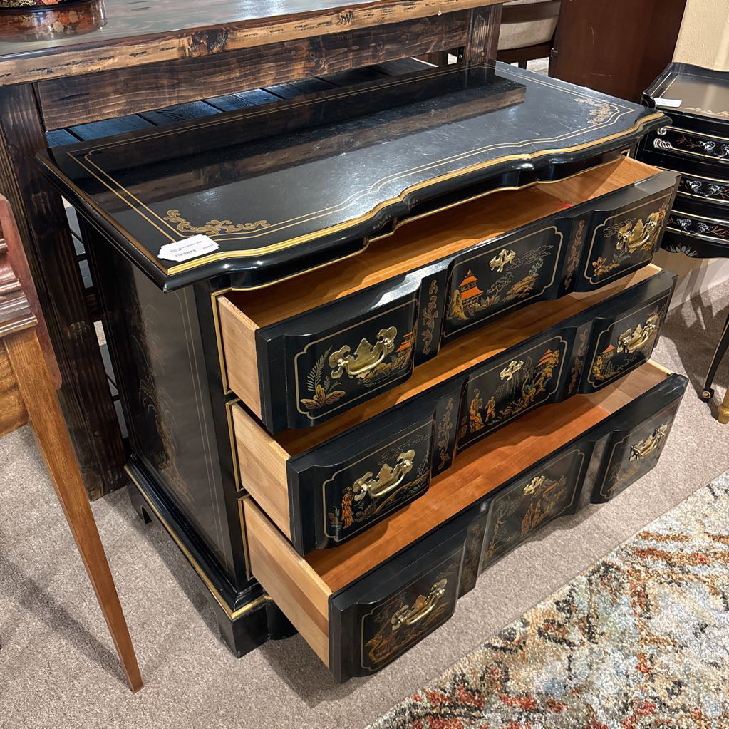 Black 3 Drawer Rococo Style Chest