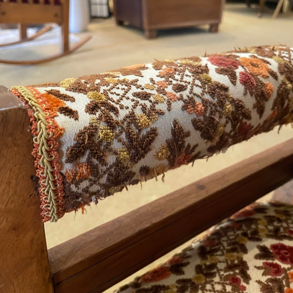 Eastlake Victorian Rocker with Brown, Yellow & Orange Florals U ACCENT CHAIRS