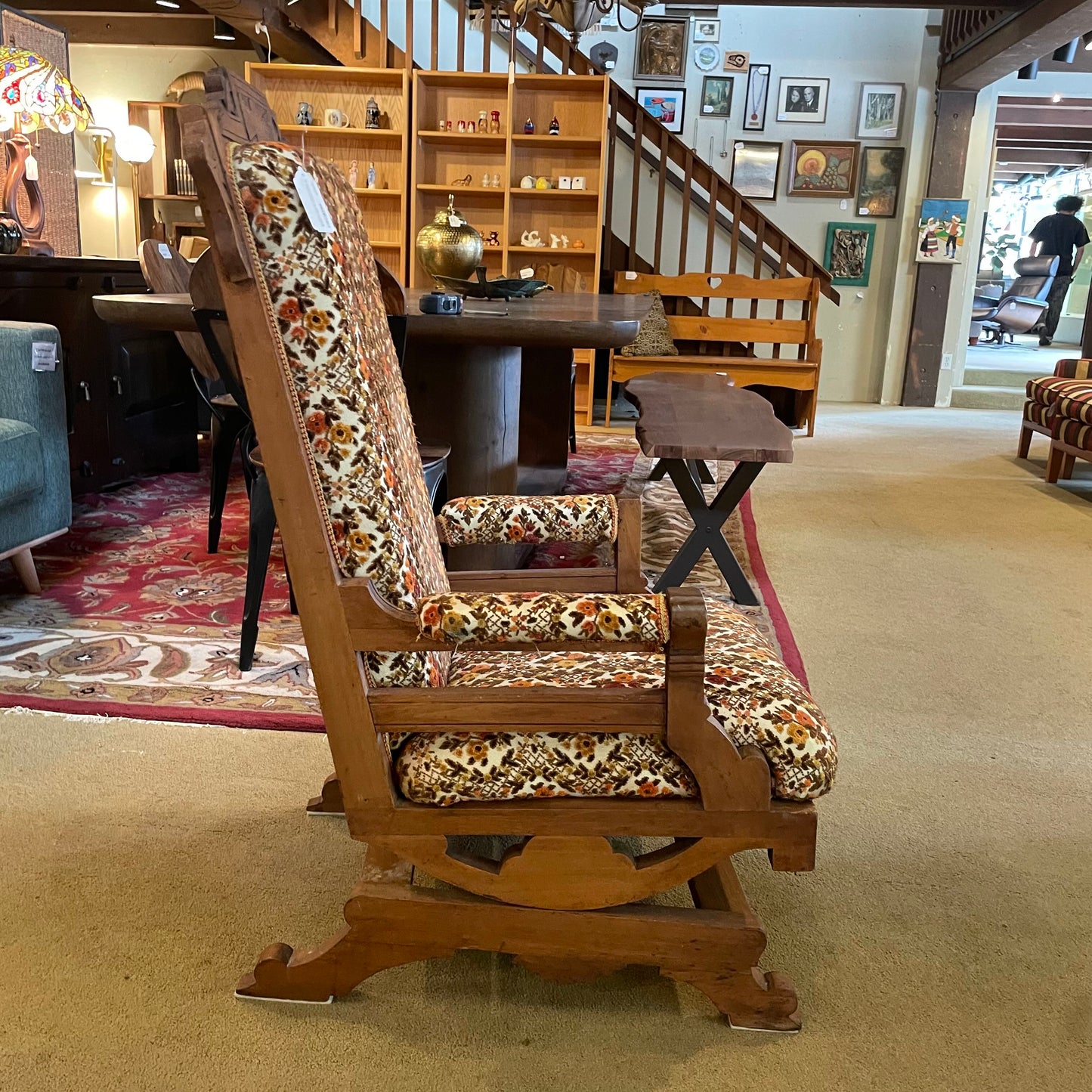 Eastlake Victorian Rocker with Brown, Yellow & Orange Florals U ACCENT CHAIRS