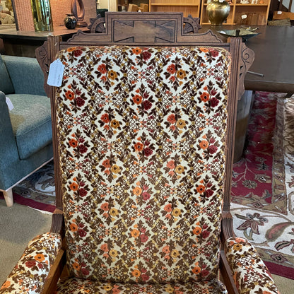 Eastlake Victorian Rocker with Brown, Yellow & Orange Florals U ACCENT CHAIRS