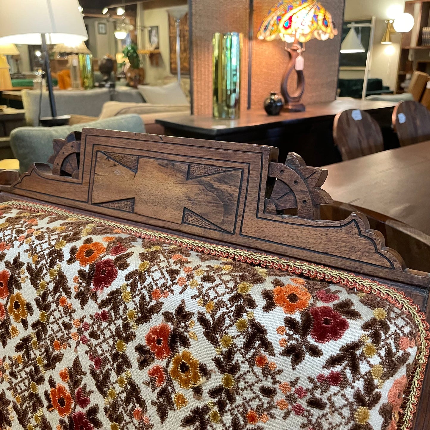Eastlake Victorian Rocker with Brown, Yellow & Orange Florals U ACCENT CHAIRS