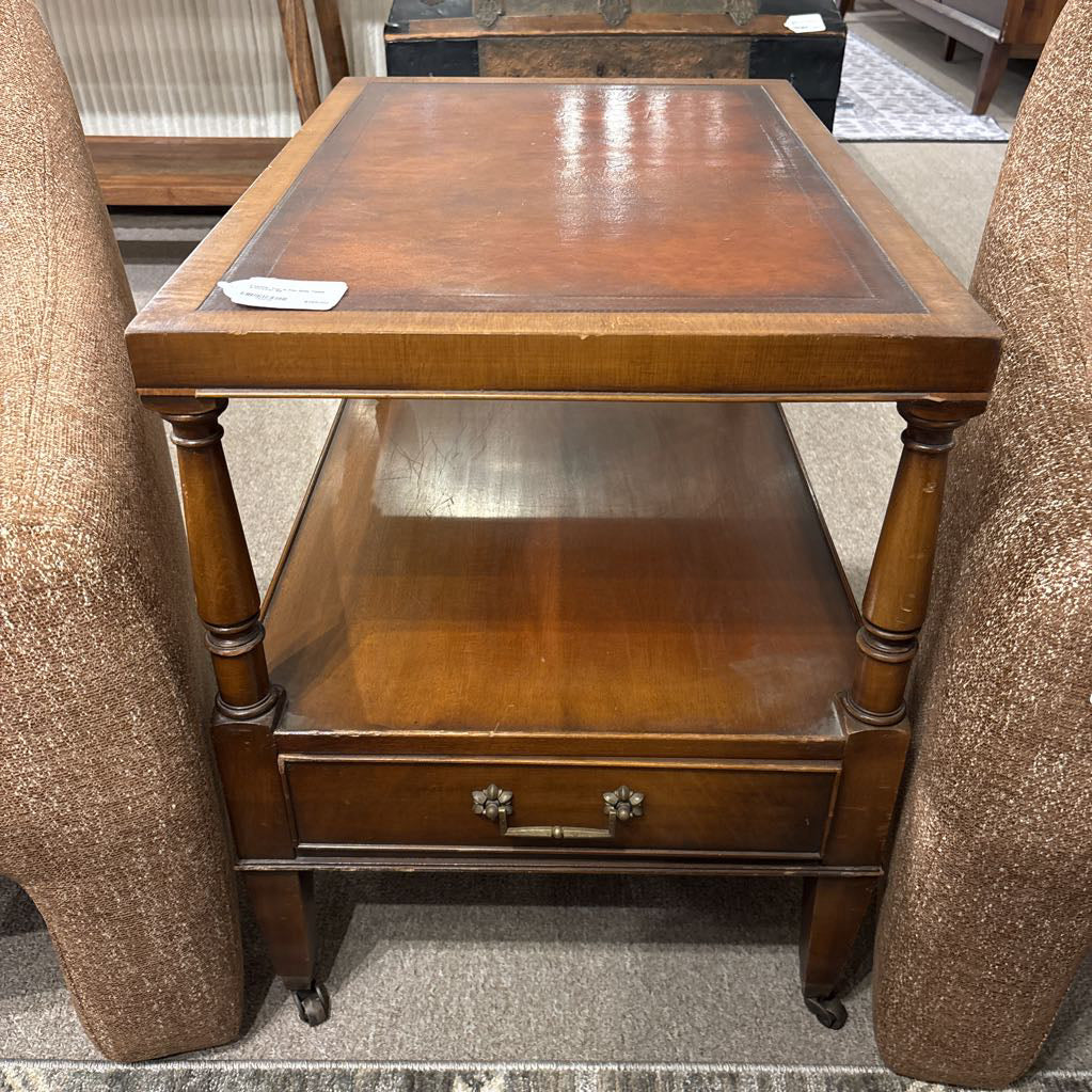 Leather Top 2-Tier Side Table w/Drawer C SIDE TABLES