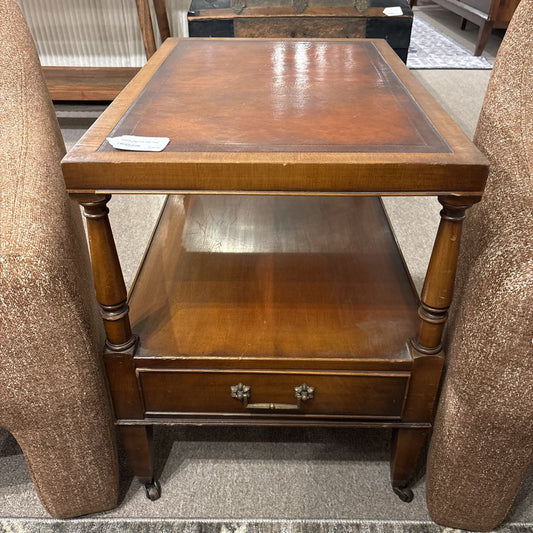 Leather Top 2-Tier Side Table w/Drawer C SIDE TABLES