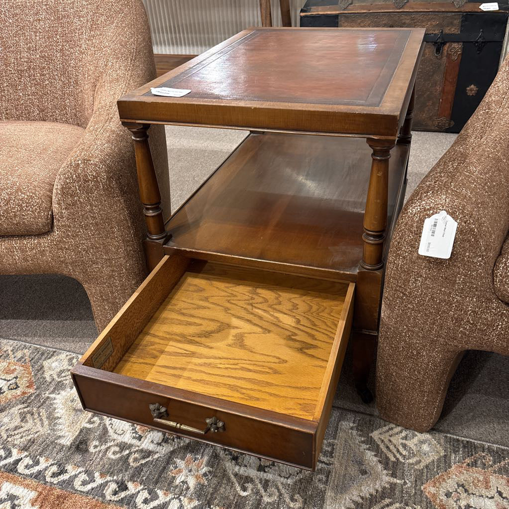 Leather Top 2-Tier Side Table w/Drawer