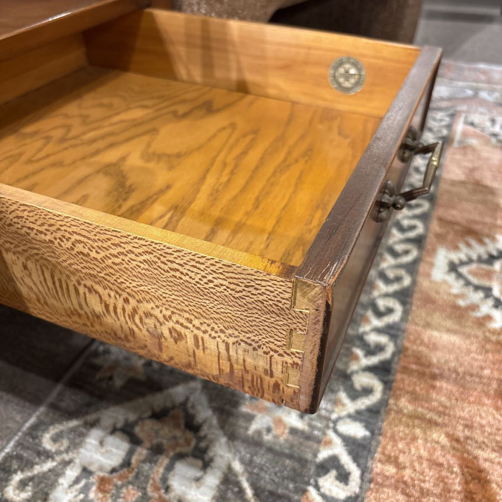 Leather Top 2-Tier Side Table w/Drawer