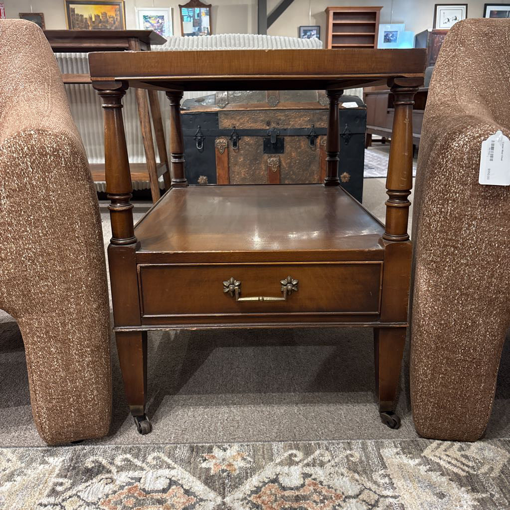 Leather Top 2-Tier Side Table w/Drawer