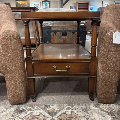 Leather Top 2-Tier Side Table w/Drawer