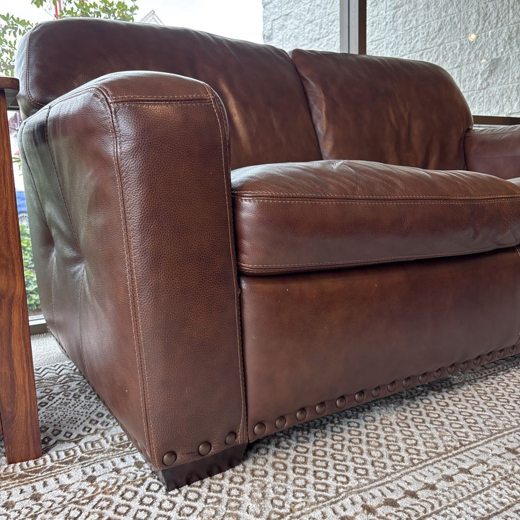 Dark Brown 2 Seat Leather Loveseat