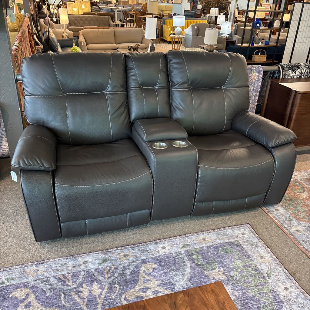 Dark Brown Leather Power Recliner w/Cup Holders