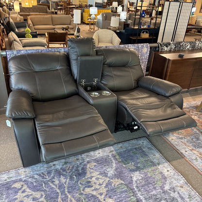 Dark Brown Leather Power Recliner w/Cup Holders