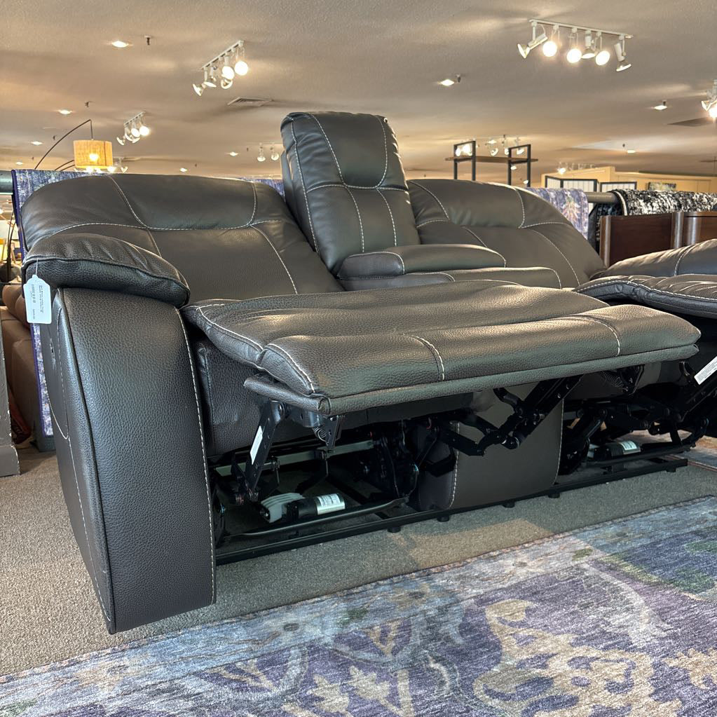 Dark Brown Leather Power Recliner w/Cup Holders