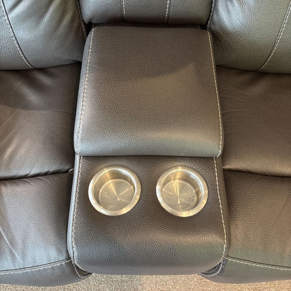Dark Brown Leather Power Recliner w/Cup Holders