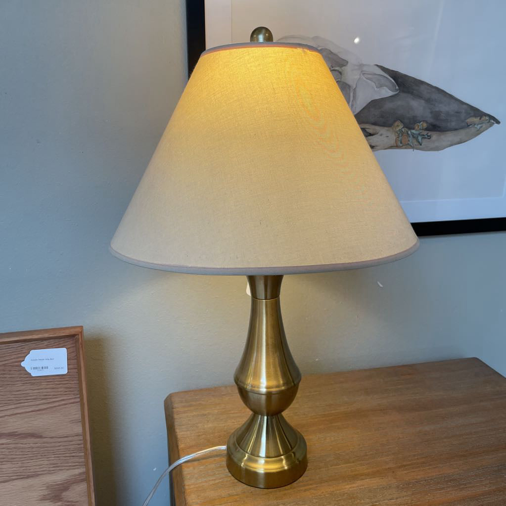 Round Brass Table Lamp with Wide Shade
