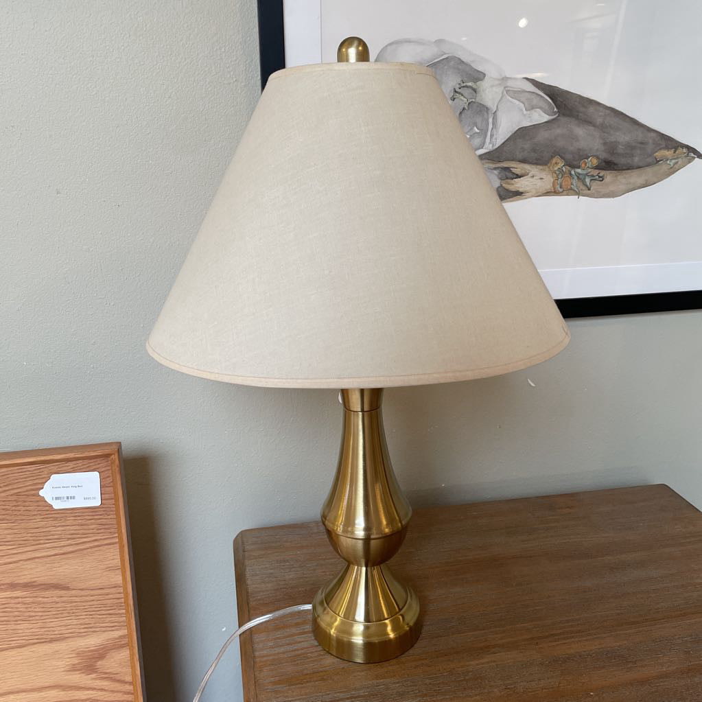 Round Brass Table Lamp with Wide Shade