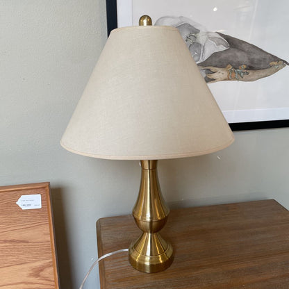 Round Brass Table Lamp with Wide Shade
