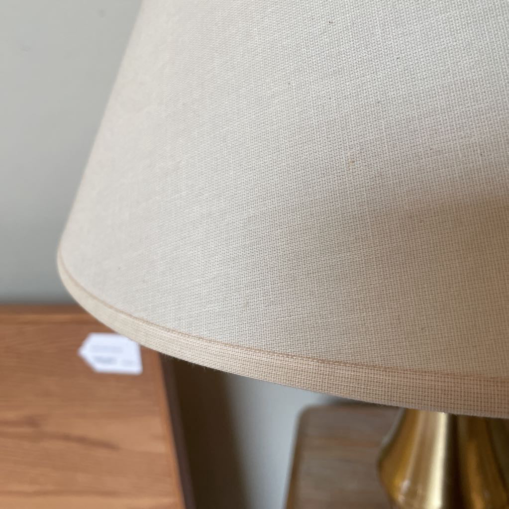Round Brass Table Lamp with Wide Shade
