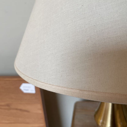 Round Brass Table Lamp with Wide Shade