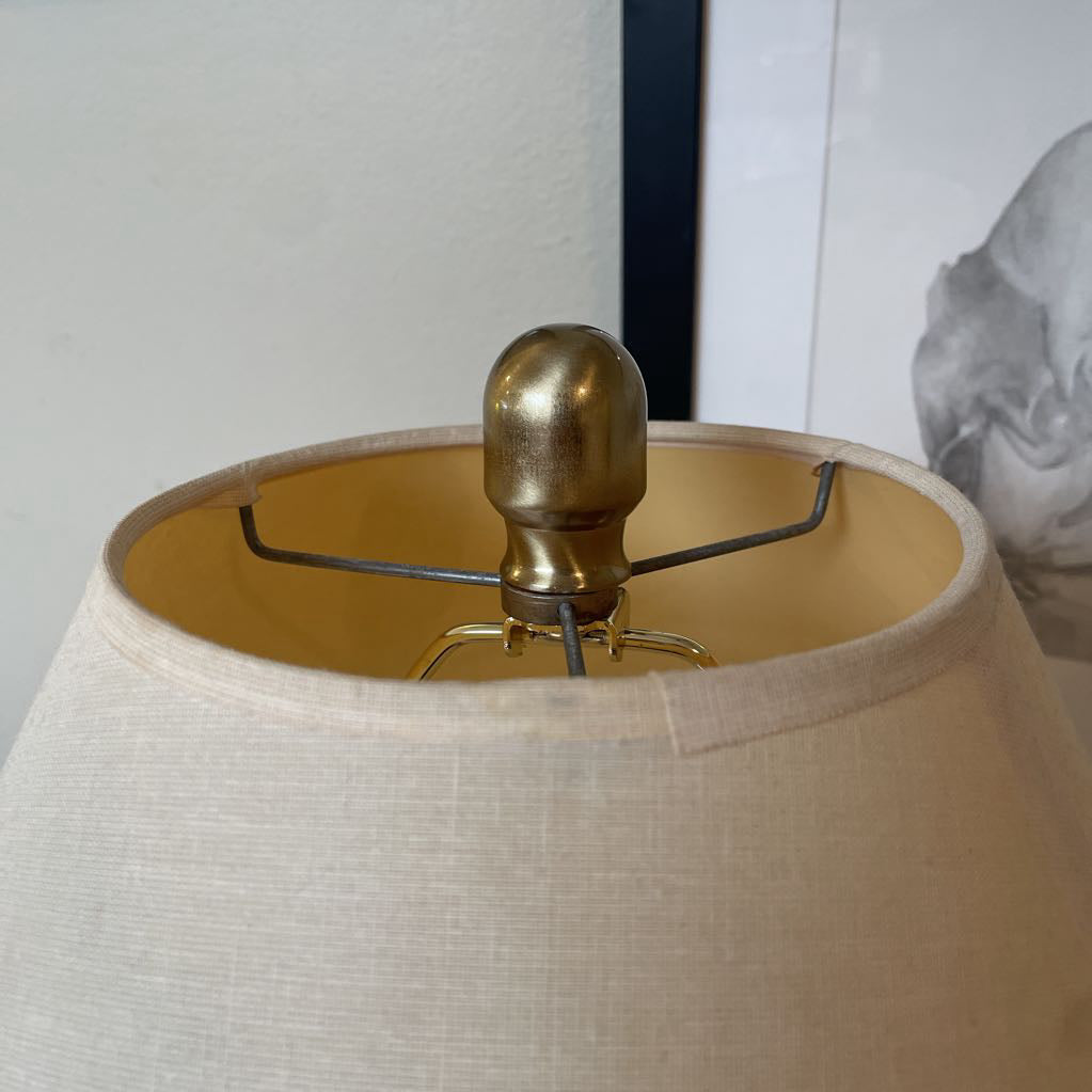 Round Brass Table Lamp with Wide Shade