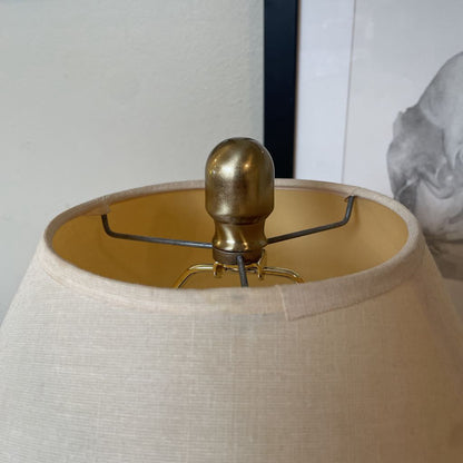 Round Brass Table Lamp with Wide Shade