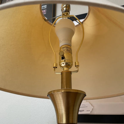 Round Brass Table Lamp with Wide Shade