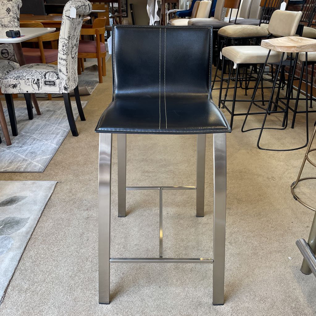 Mod Black Upholstered Bar Stool w/Silvery Legs
