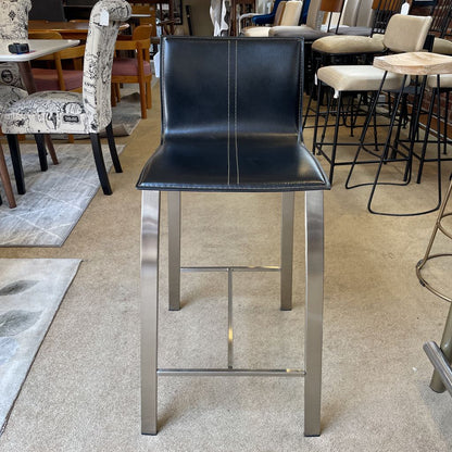 Mod Black Upholstered Bar Stool w/Silvery Legs