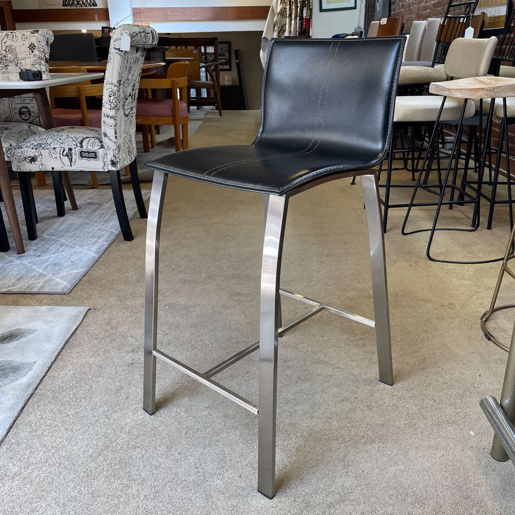 Mod Black Upholstered Bar Stool w/Silvery Legs