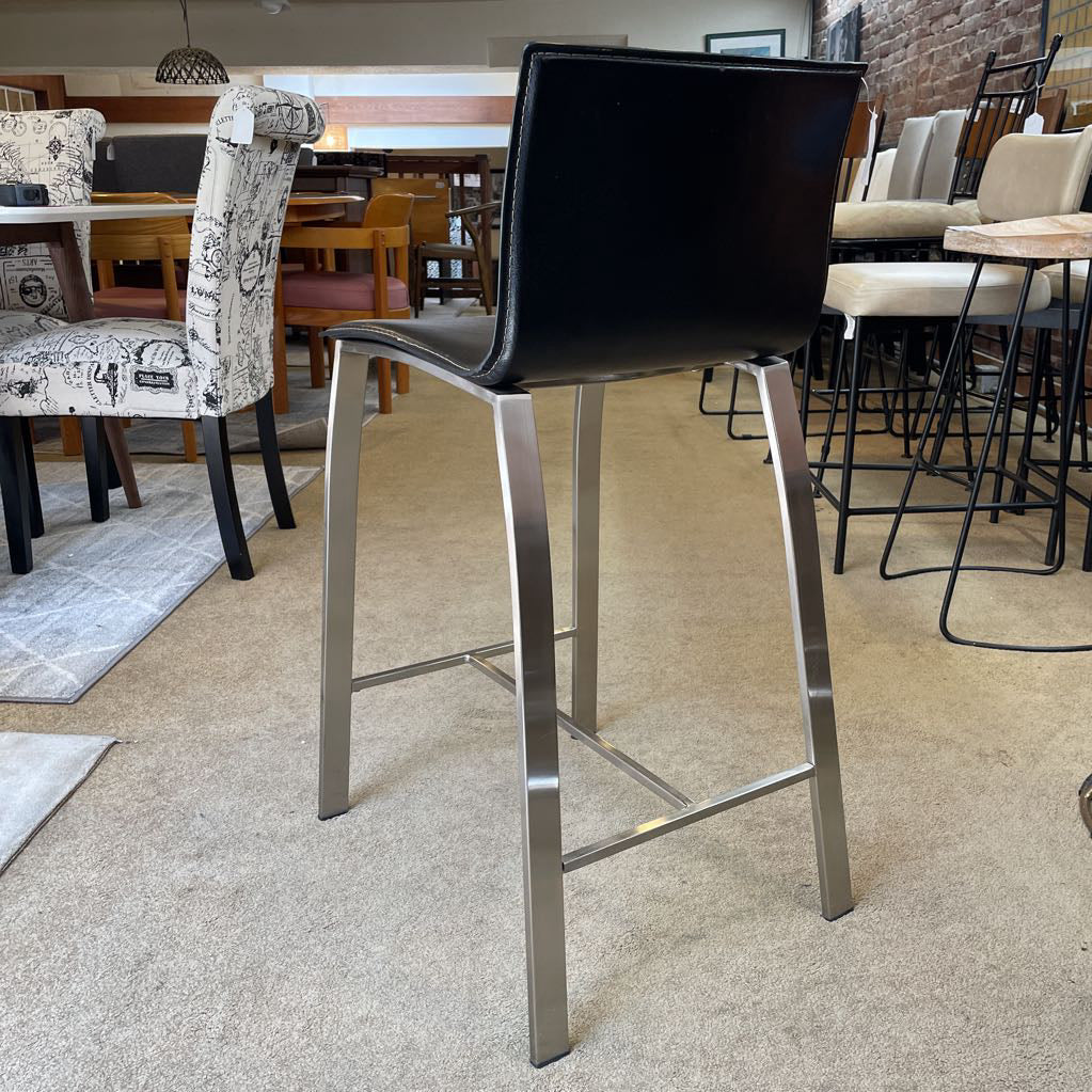 Mod Black Upholstered Bar Stool w/Silvery Legs