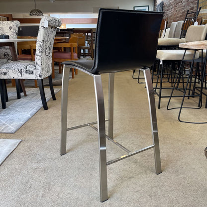 Mod Black Upholstered Bar Stool w/Silvery Legs