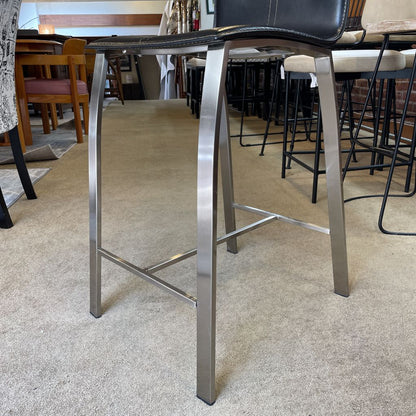 Mod Black Upholstered Bar Stool w/Silvery Legs
