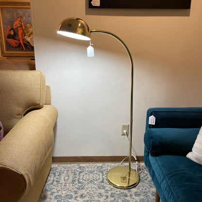Curved Vintage Brass Floor Lamp with Ball Shade