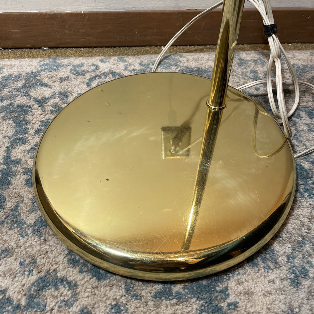 Curved Vintage Brass Floor Lamp with Ball Shade