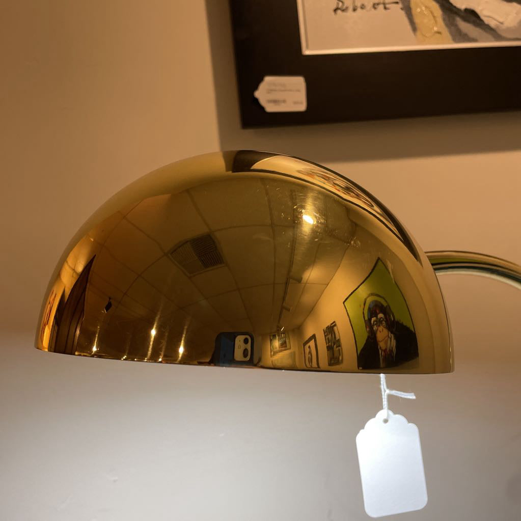 Curved Vintage Brass Floor Lamp with Ball Shade