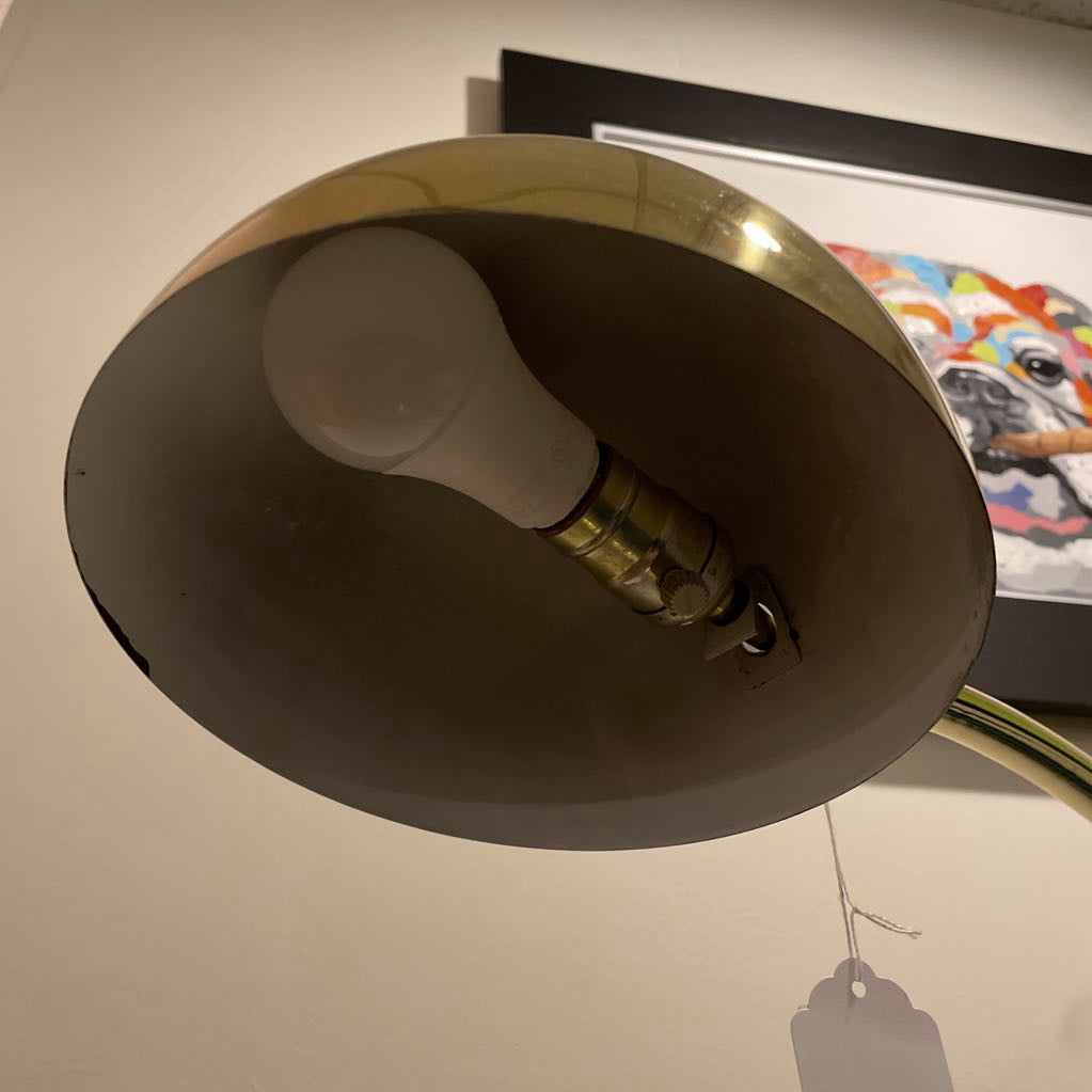 Curved Vintage Brass Floor Lamp with Ball Shade