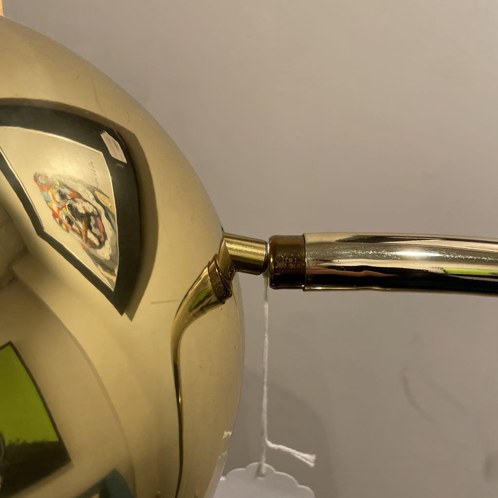 Curved Vintage Brass Floor Lamp with Ball Shade