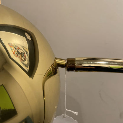 Curved Vintage Brass Floor Lamp with Ball Shade
