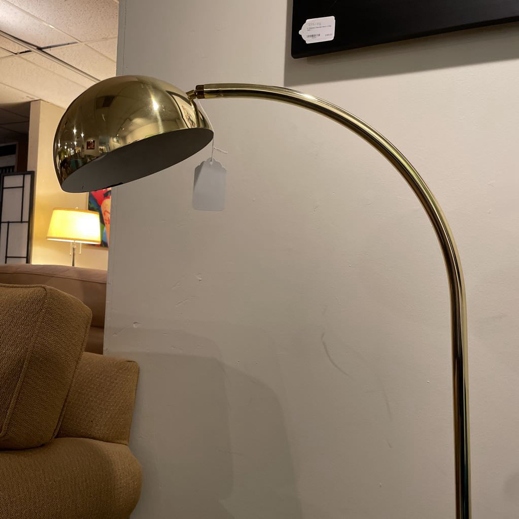 Curved Vintage Brass Floor Lamp with Ball Shade